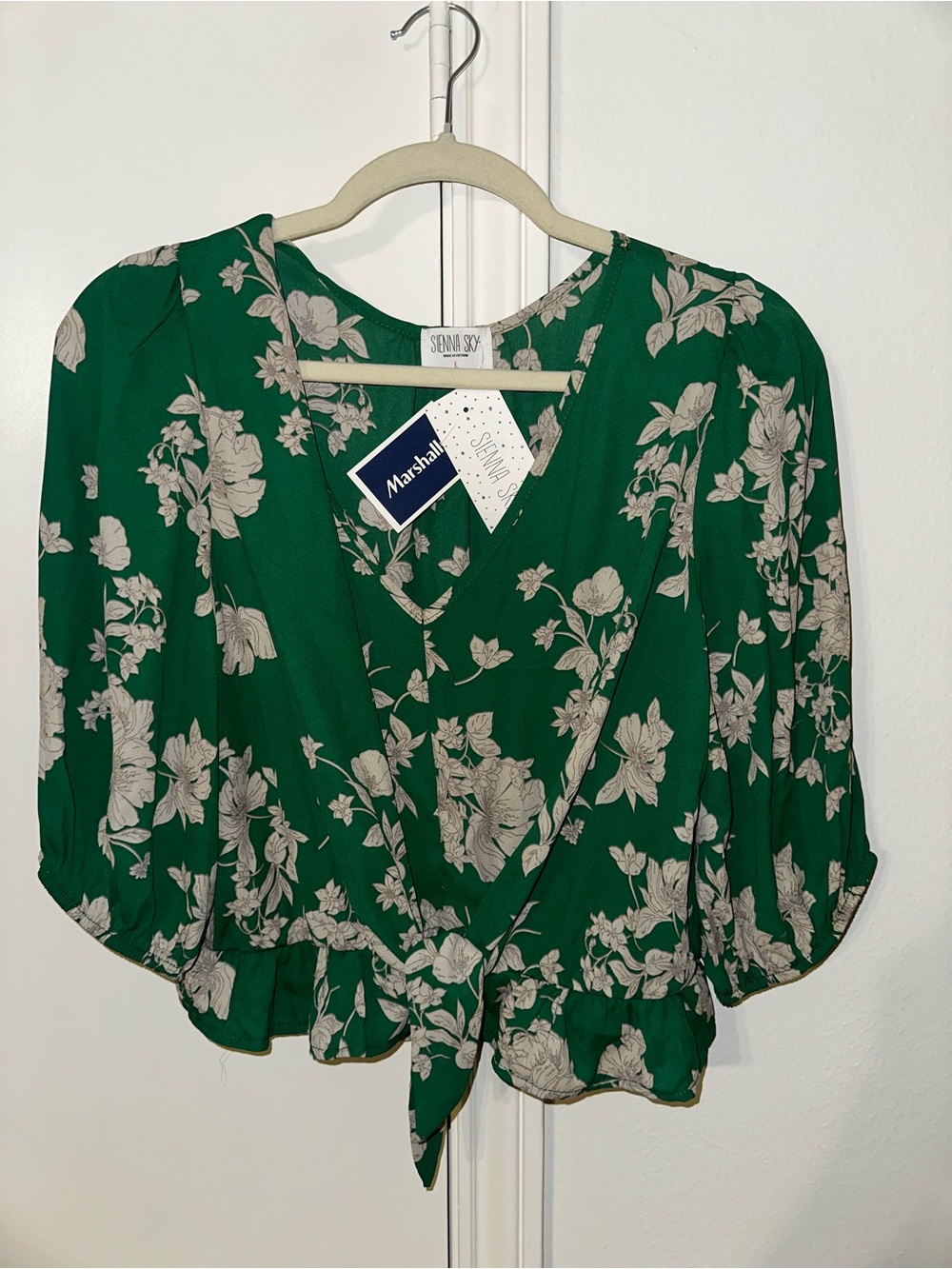 Sienna Sky Emerald Green Floral Tie-Front Blouse